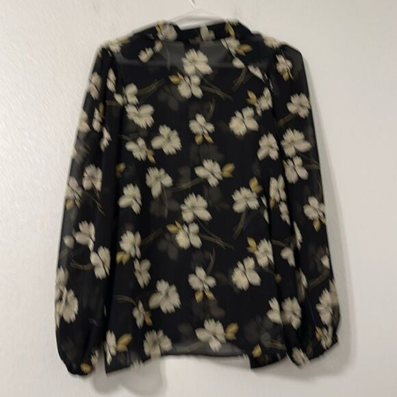 Cabi Cosmo Blouse Sheer Elastic Cuffs Floral Womens Small Long Sleeves Romantic - Picture 5 of 10